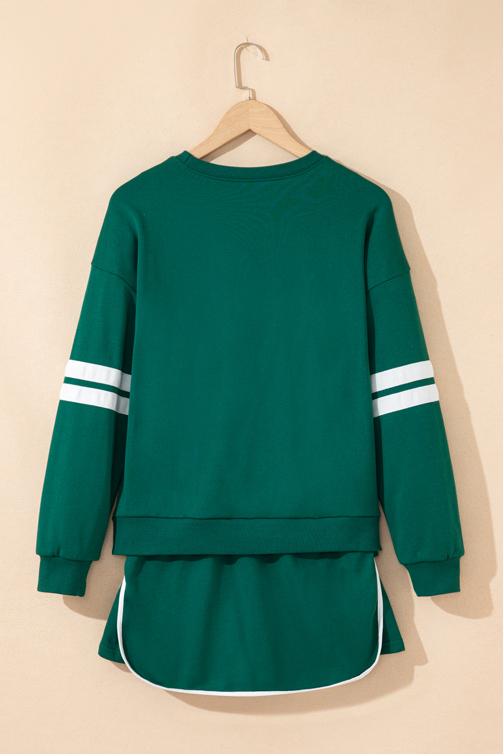 Black Varsity Stripe Detail Drop Shoulder Pullover Mini Skirt Set