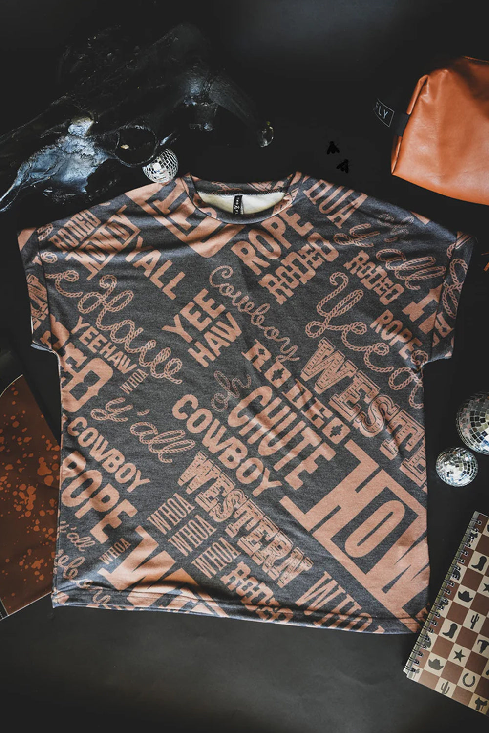Turquoise Vintage Letter Print Graphic Loose Tee