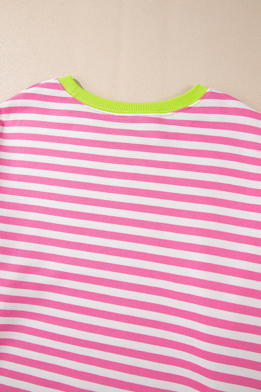 Rose Red Striped Contrast Trim Drop Shoulder Sweatshirt