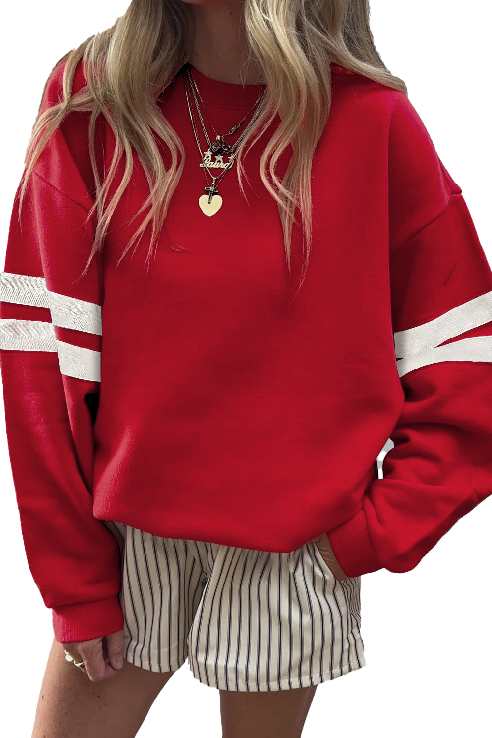 Orange Varsity Striped Detail Drop Shoulder Oversized Sweatshirt