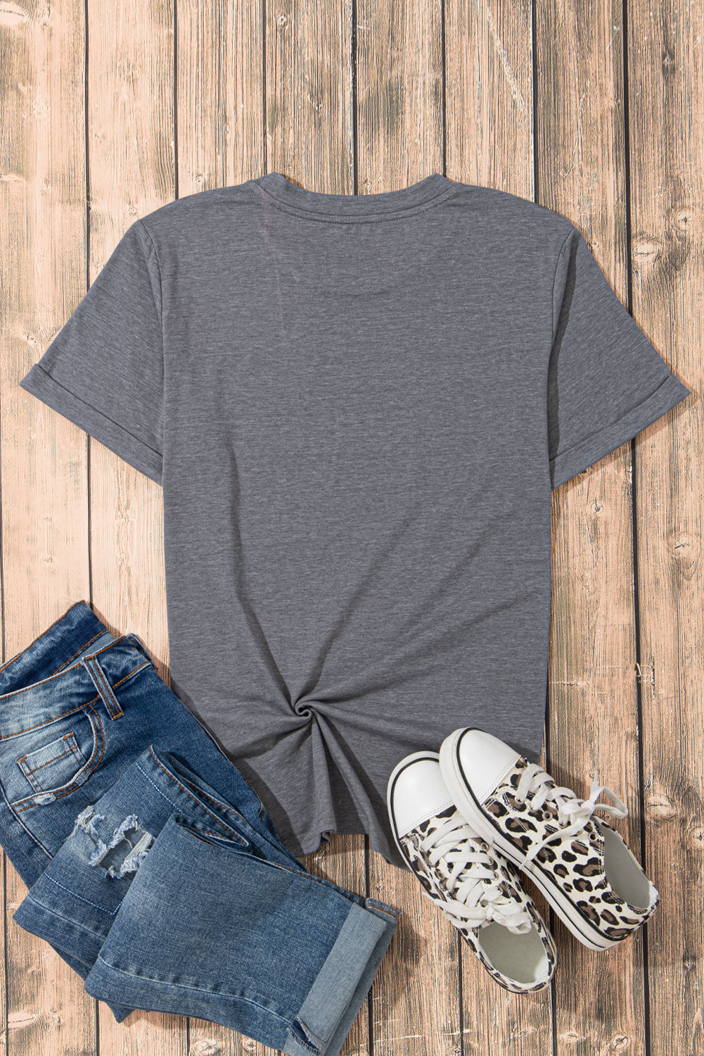 Gray Game Day Bowknot Football Graphic Casual Tee