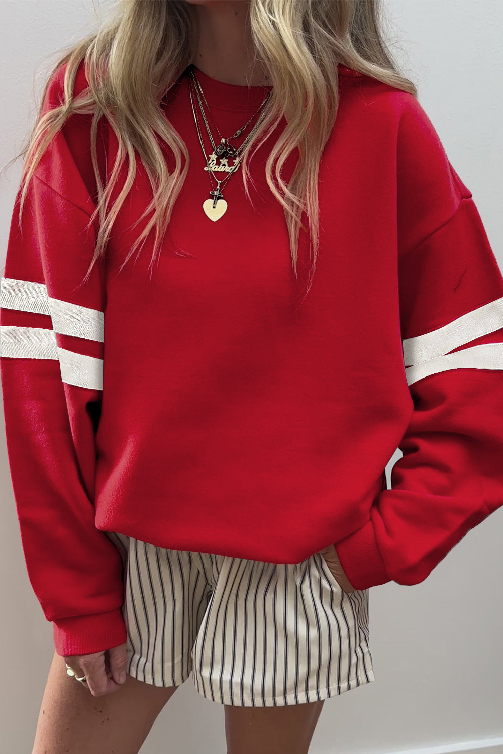 Orange Varsity Striped Detail Drop Shoulder Oversized Sweatshirt