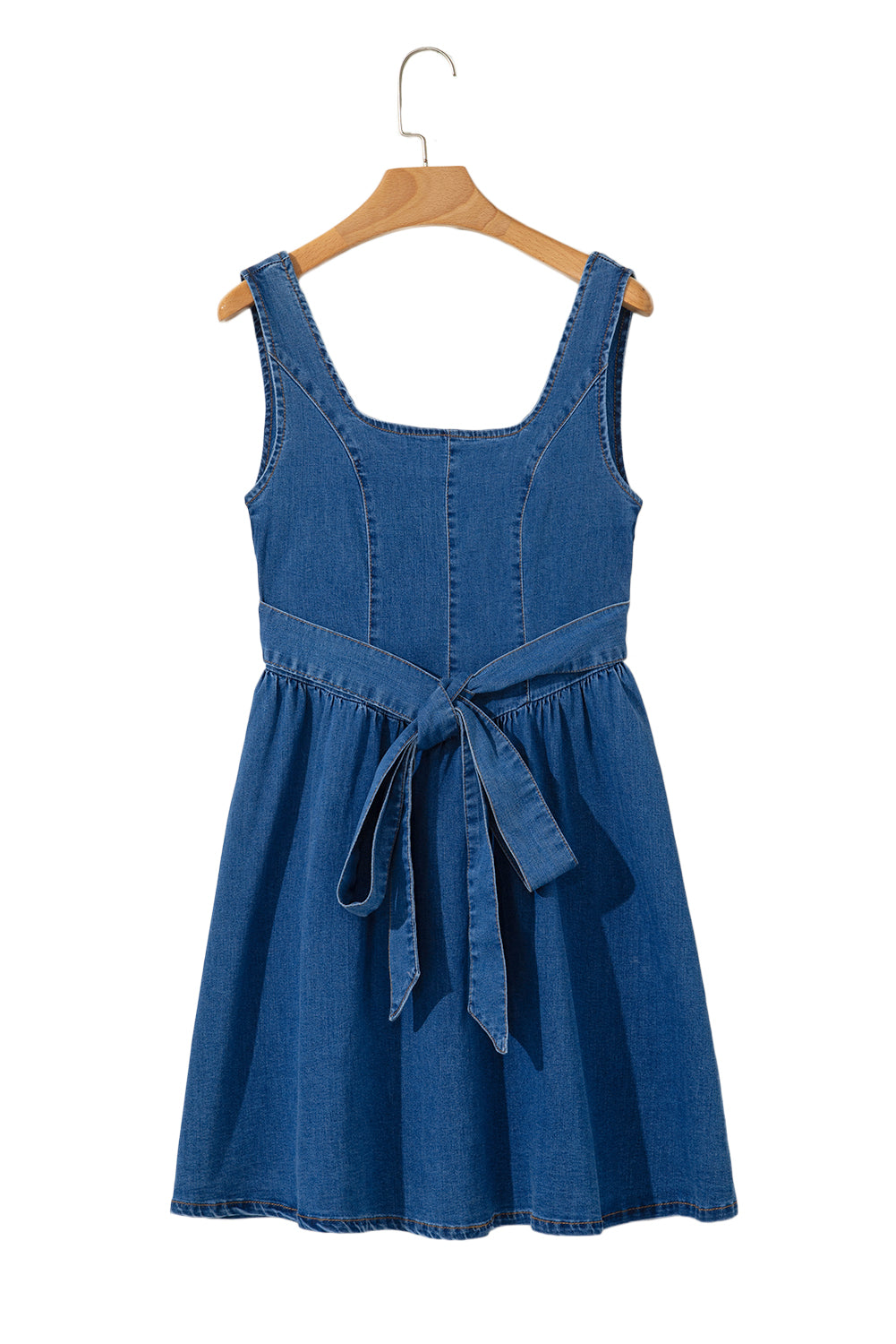Myosotis Square Neck Bowknot A-line Sleeveless Denim Dress