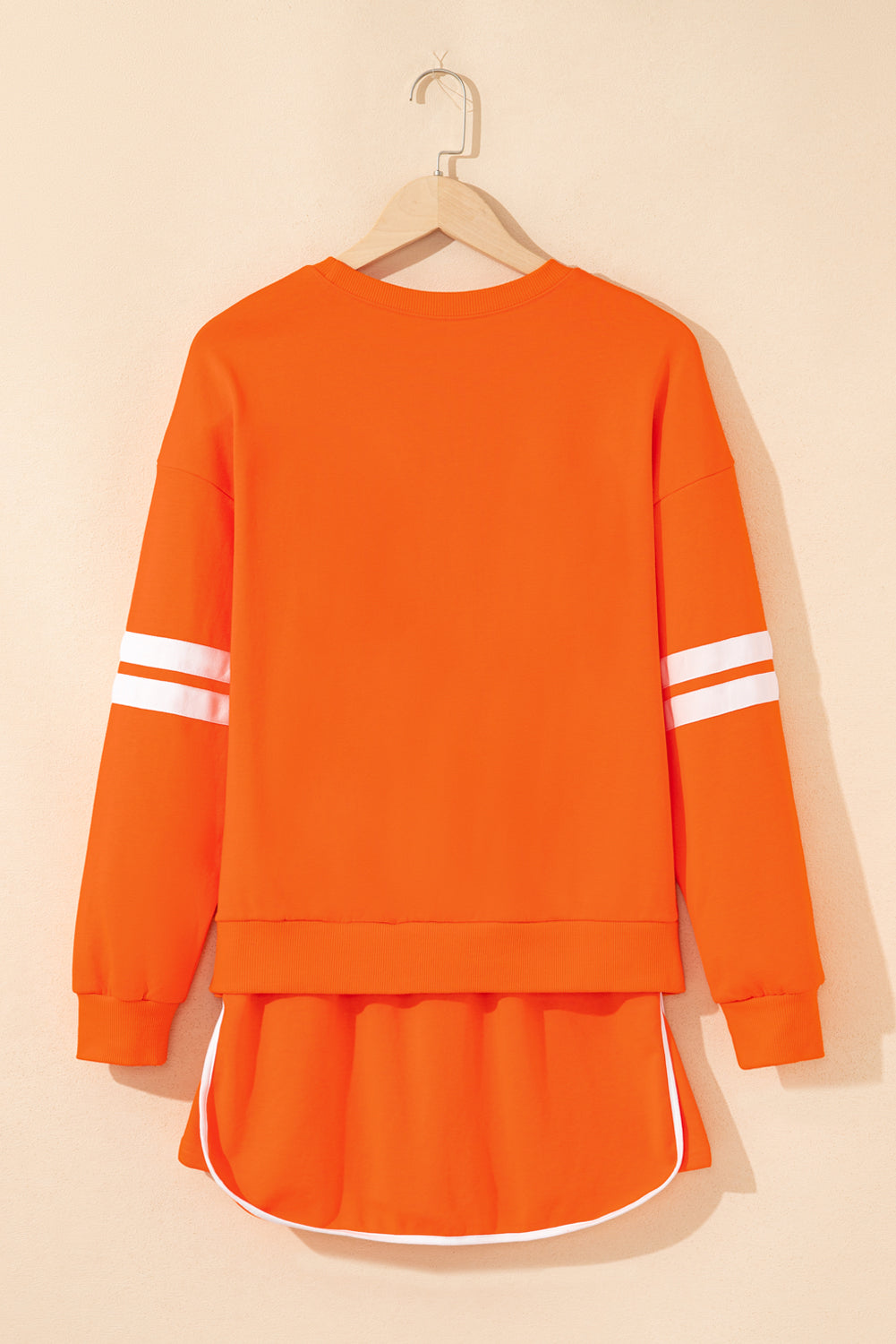 Black Varsity Stripe Detail Drop Shoulder Pullover Mini Skirt Set