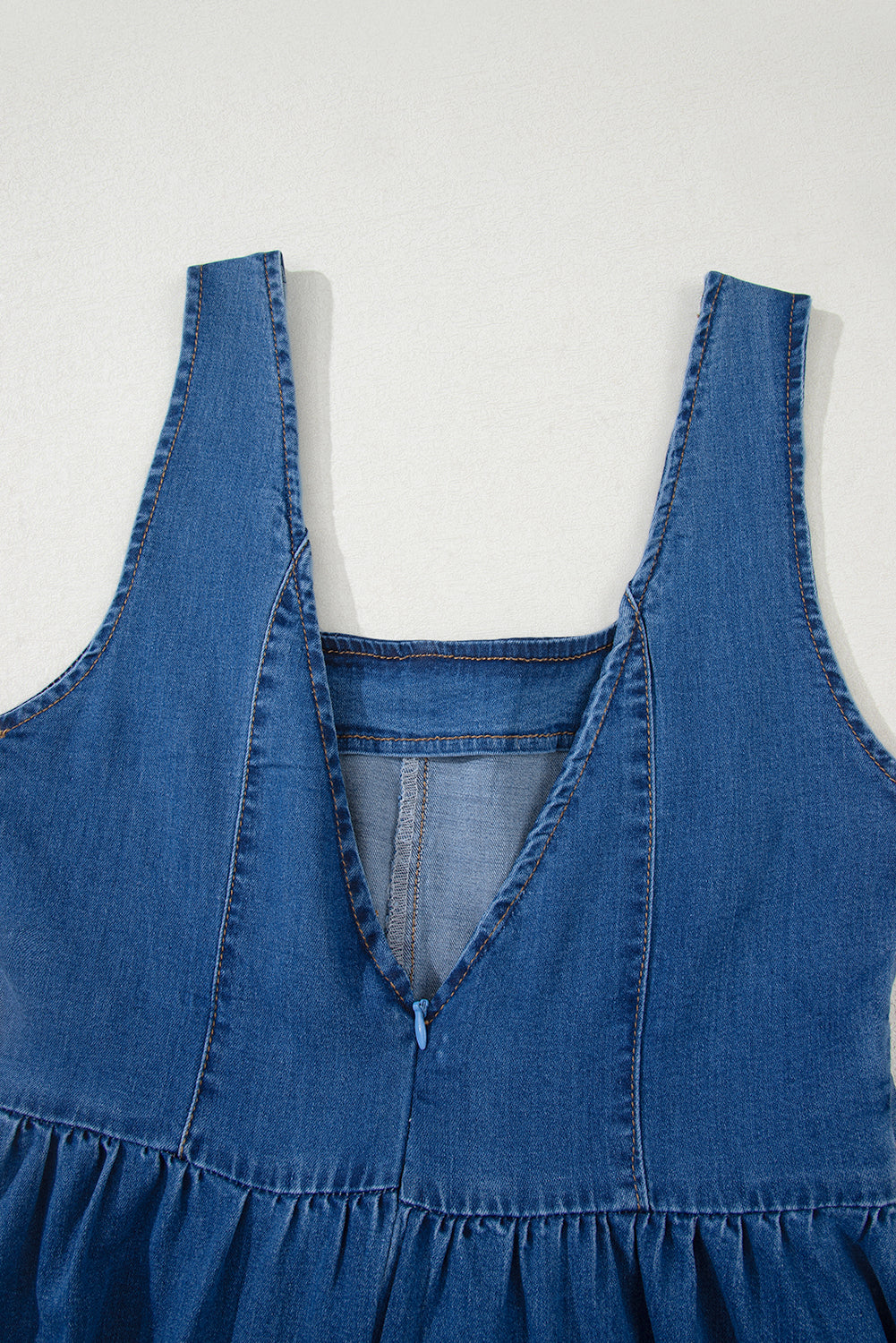 Myosotis Square Neck Bowknot A-line Sleeveless Denim Dress