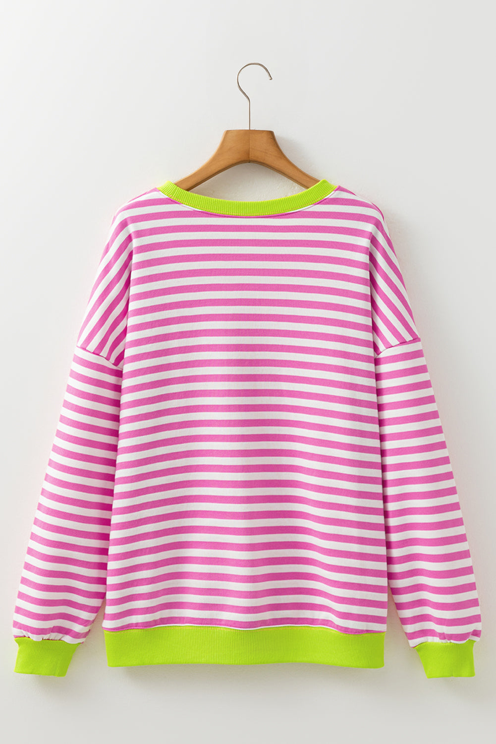 White Stripe Striped Contrast Ribbed Trim Crossed Stitch Drop Shoulder Sweatshirt