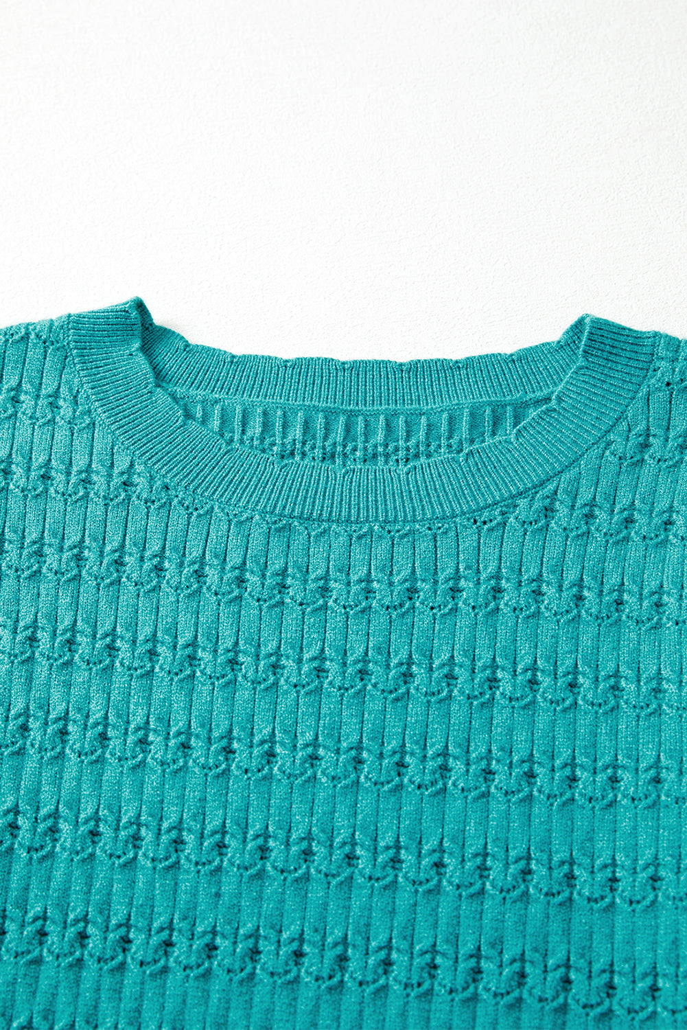 Bright Pink Trendy Pattern Knit Ribbed Cuffs Crew Neck Sweater