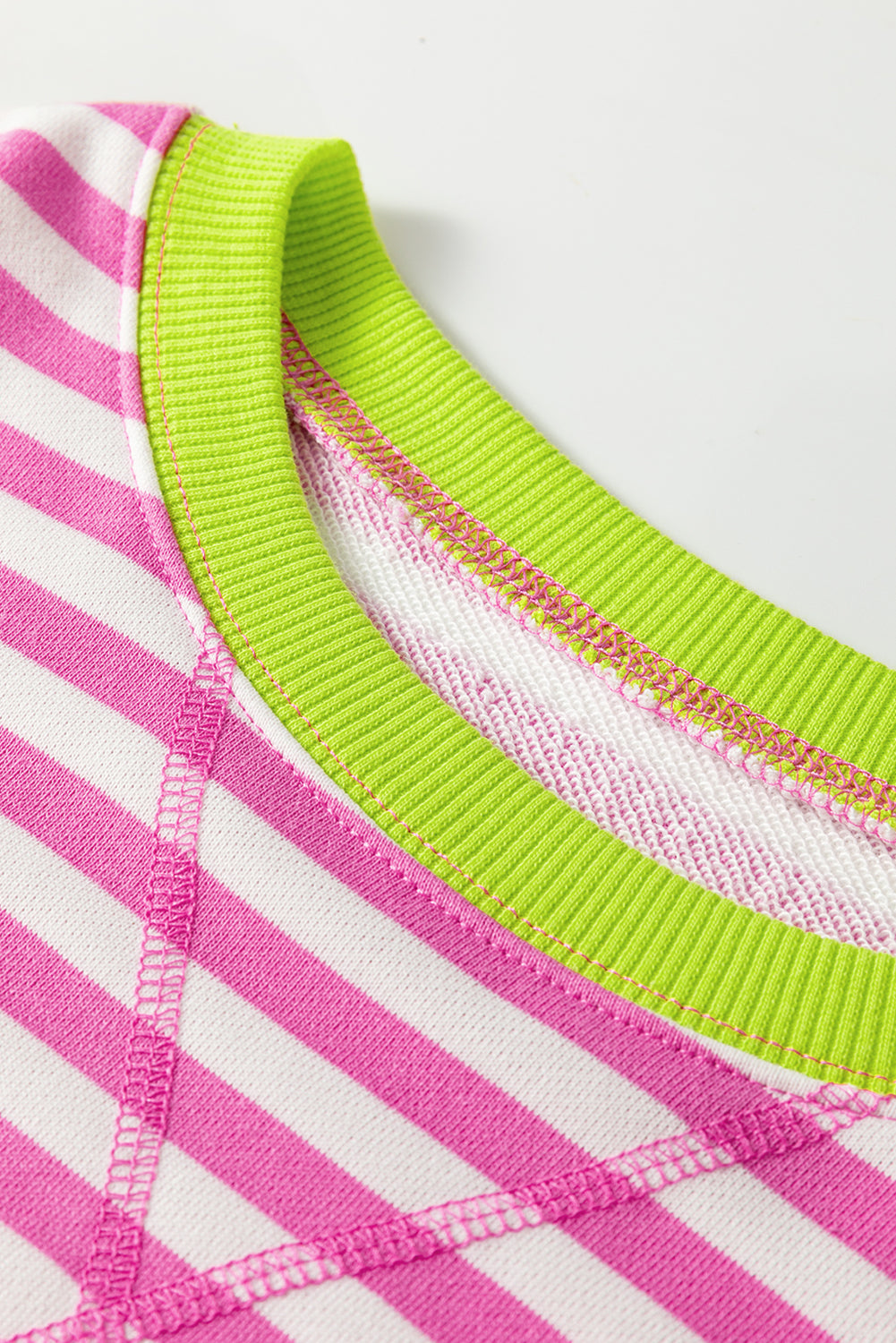 White Stripe Striped Contrast Ribbed Trim Crossed Stitch Drop Shoulder Sweatshirt