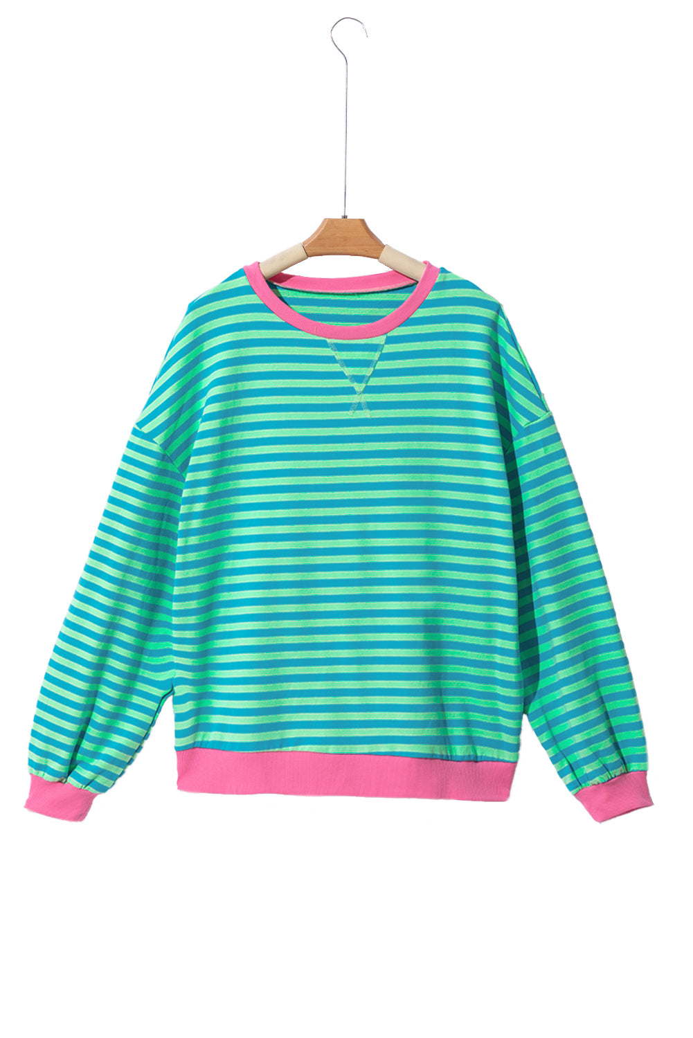 Green Stripe Contrast Edge Oversized Sweatshirt