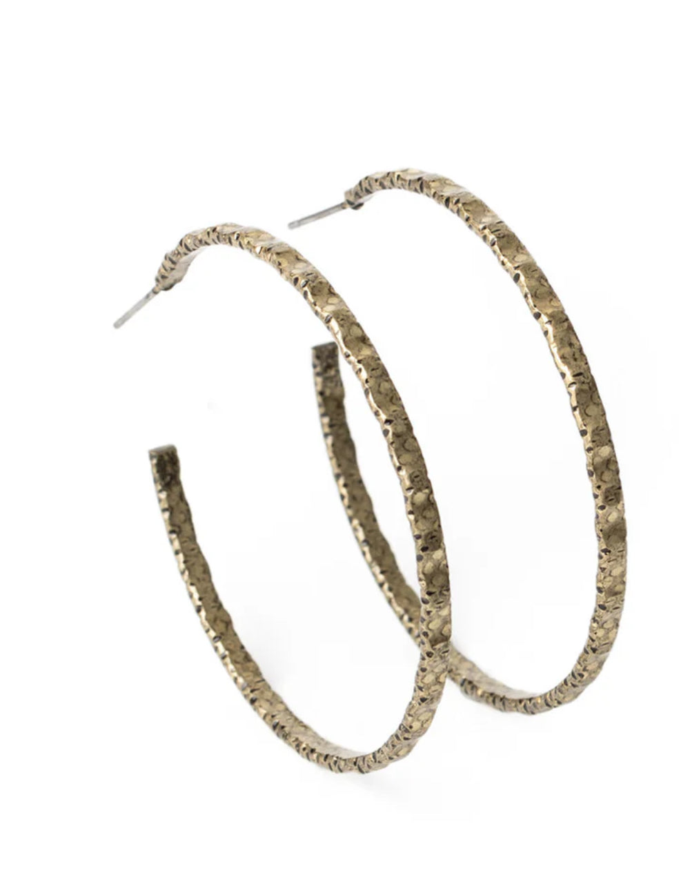 Brass hammered metal hoop earrings