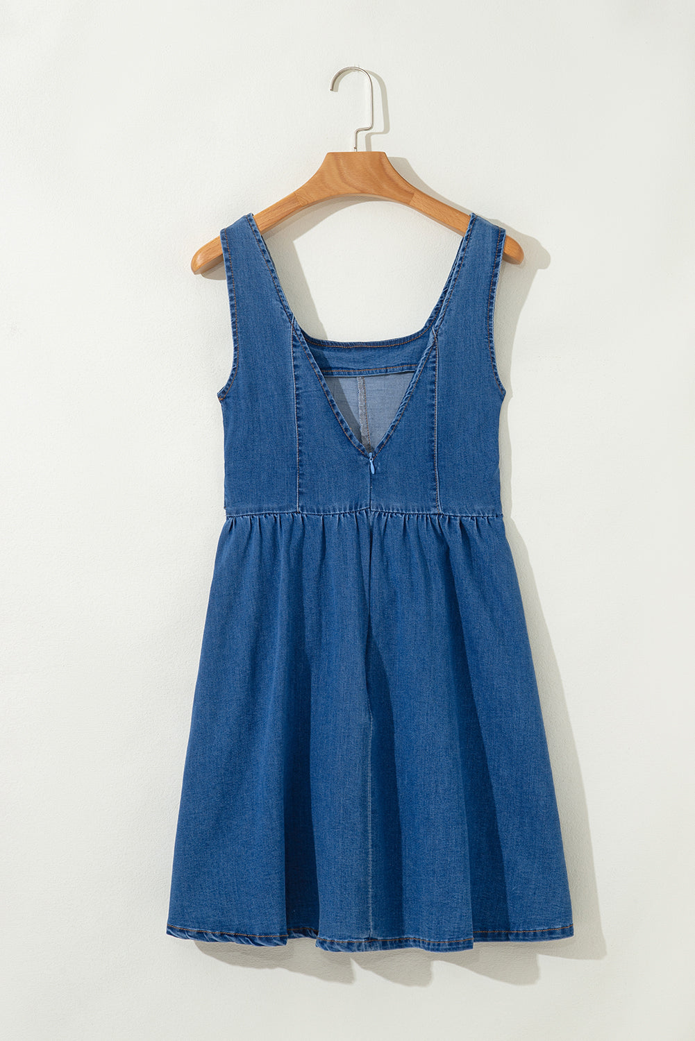 Myosotis Square Neck Bowknot A-line Sleeveless Denim Dress