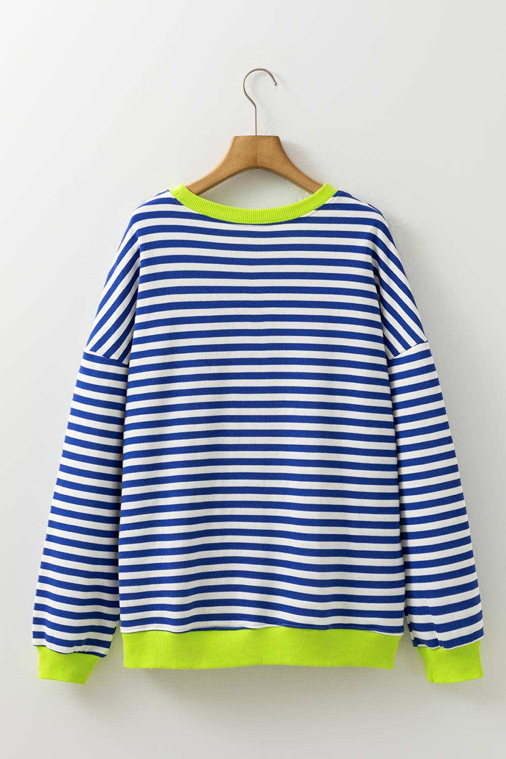 White Stripe Striped Contrast Ribbed Trim Crossed Stitch Drop Shoulder Sweatshirt