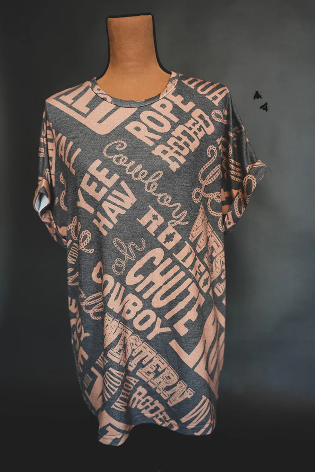 Turquoise Vintage Letter Print Graphic Loose Tee