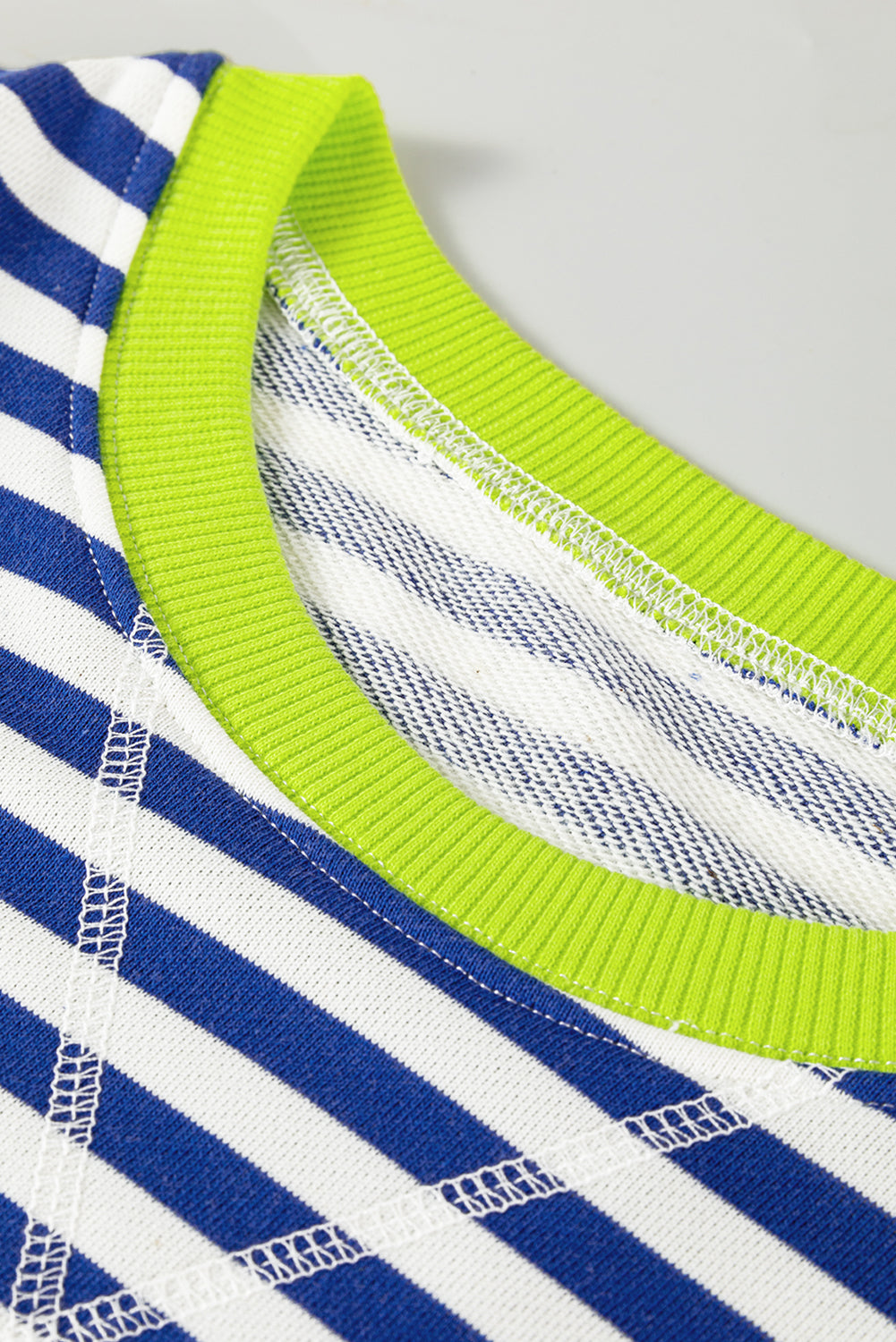 White Stripe Striped Contrast Ribbed Trim Crossed Stitch Drop Shoulder Sweatshirt