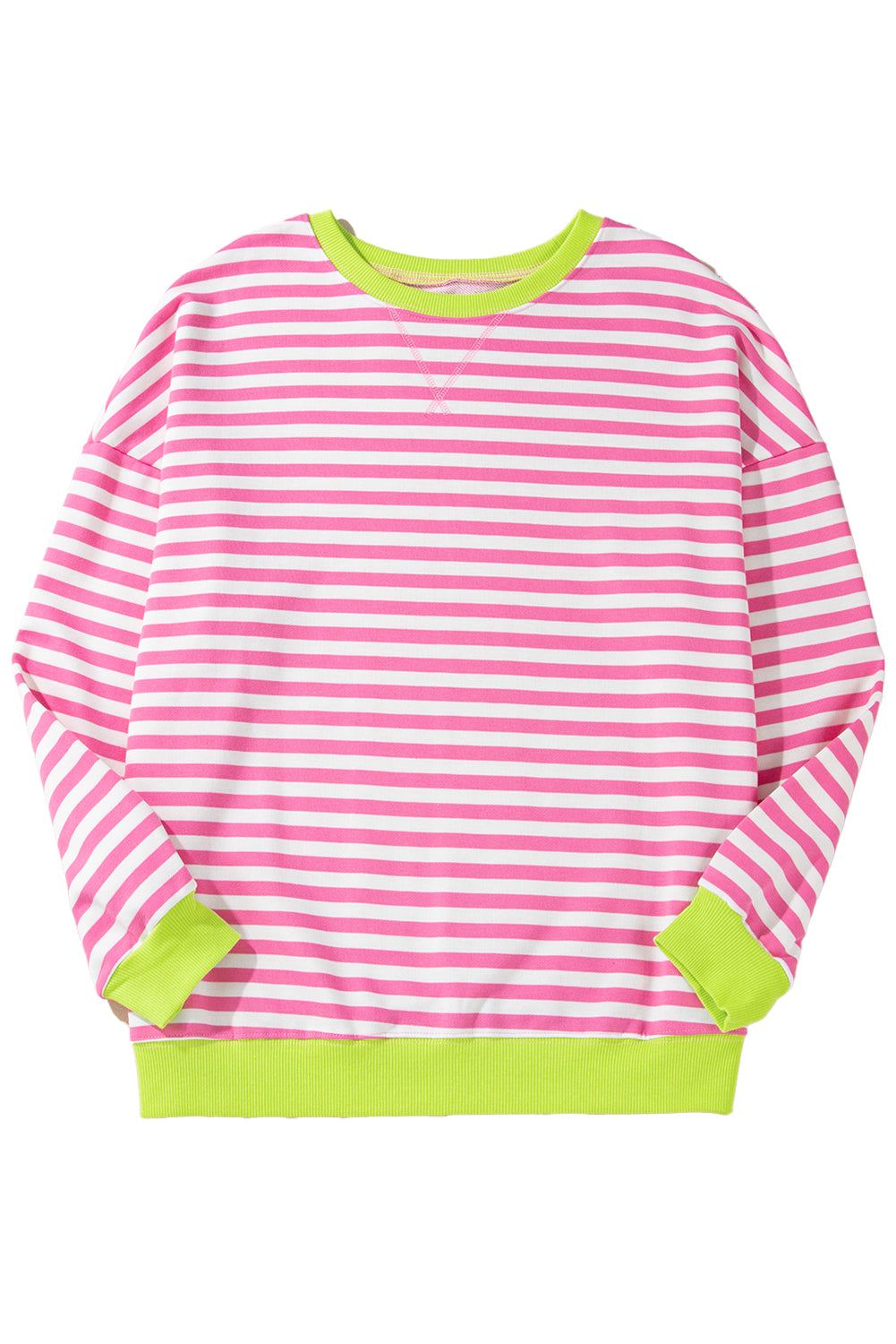 Rose Red Striped Contrast Trim Drop Shoulder Sweatshirt