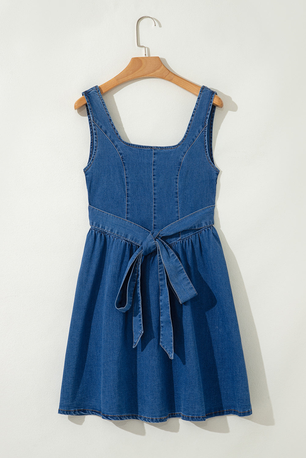 Myosotis Square Neck Bowknot A-line Sleeveless Denim Dress