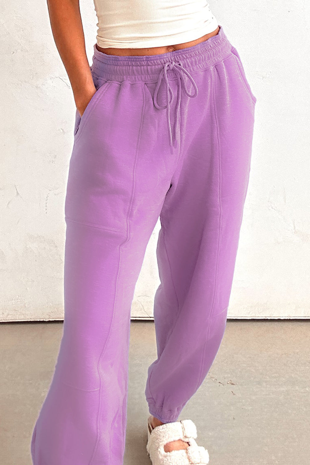 Light Pink Drawstring Waist Patchwork Solid Color Jogger Pants