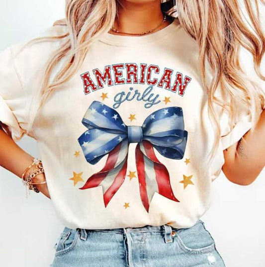 American Girly Patriotic Bow T-Shirt: Stylish, Cozy, Comfortable Tee