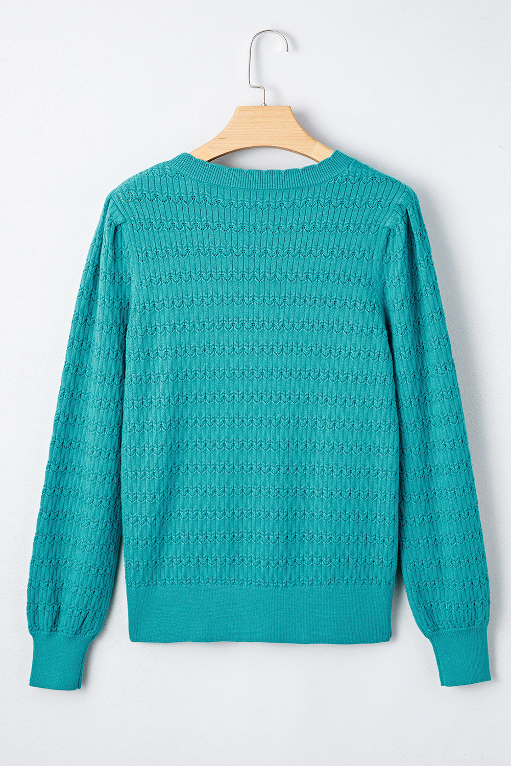 Bright Pink Trendy Pattern Knit Ribbed Cuffs Crew Neck Sweater