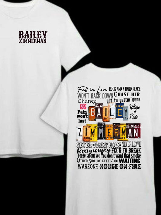 Bailey Zimmerman Tour T-Shirt: Rock and a Hard Place Album Lyrics