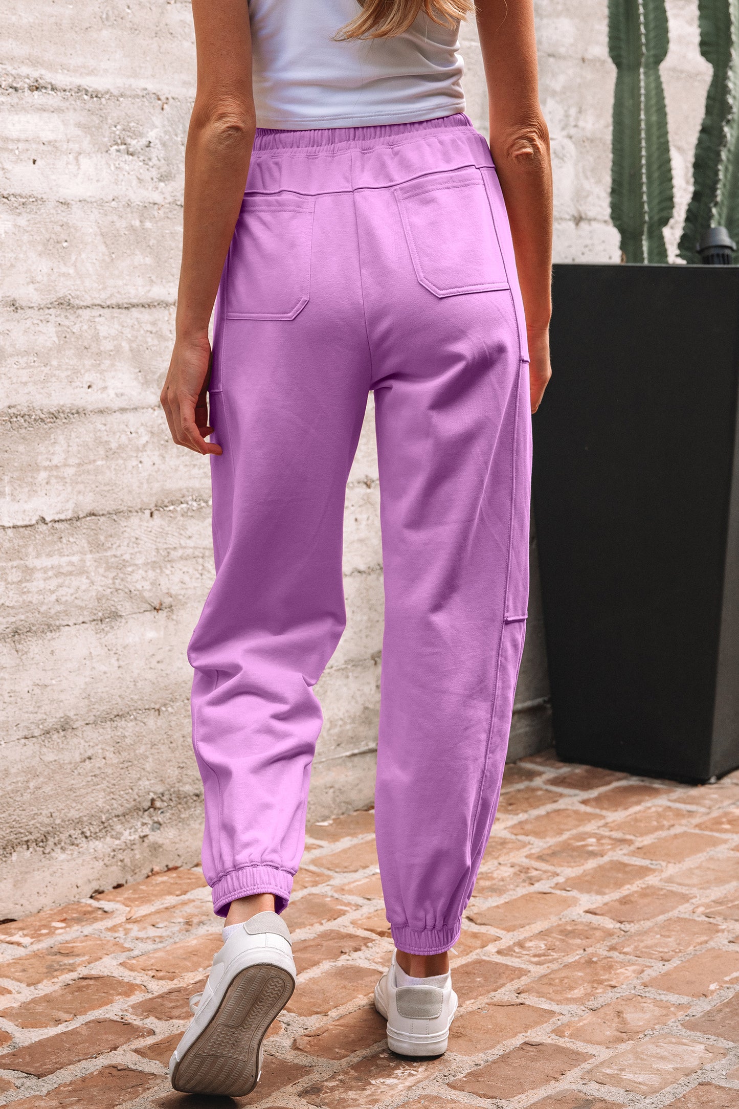 Light Pink Drawstring Waist Patchwork Solid Color Jogger Pants