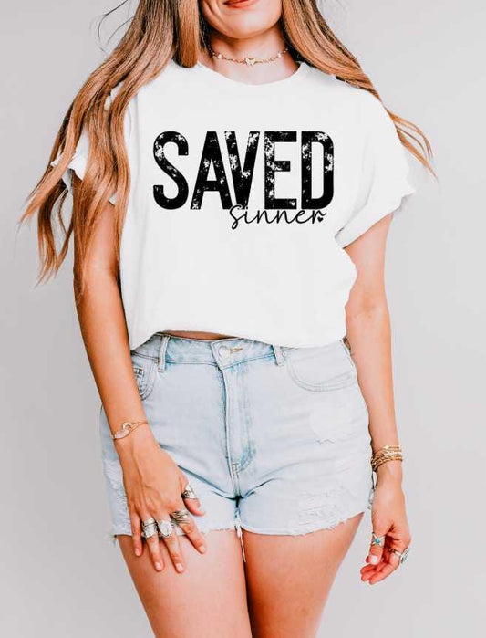 Saved Sinner Graphic Tee, Religious Christian Apparel, Faith Based Clothing
