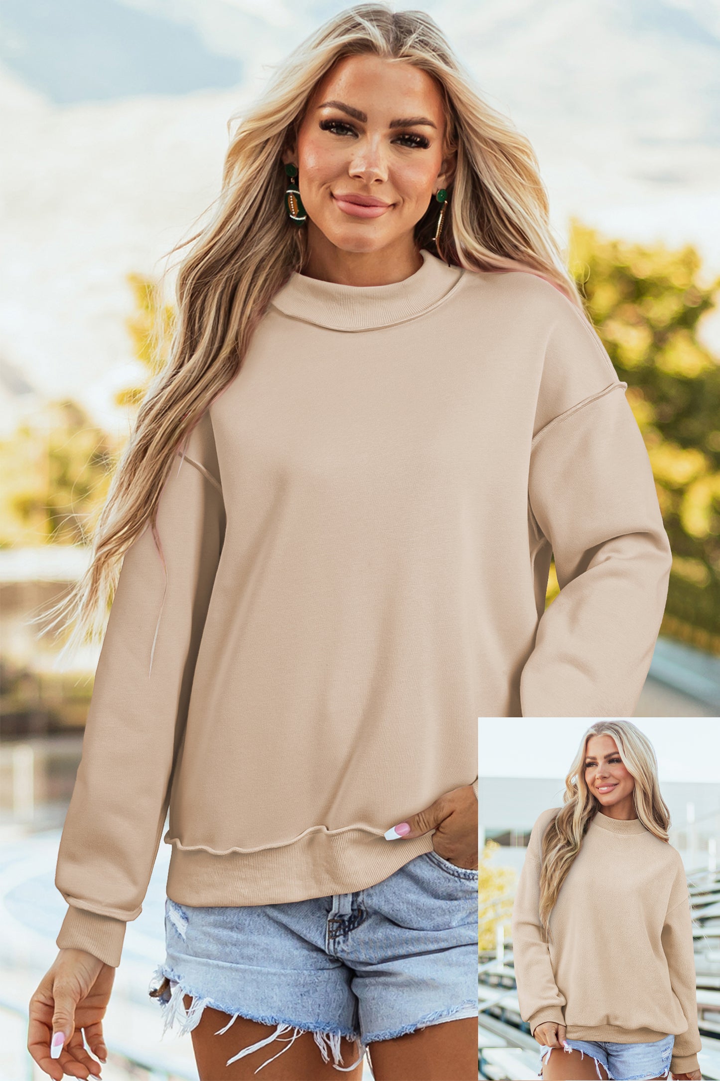 Tillandsia Purple Oversize Drop Shoulder Reversible Mock Neck Sweatshirt