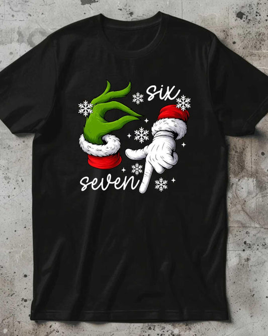 6-7 Christmas Grinch Hand Shirt, Festive Snowflakes Tee