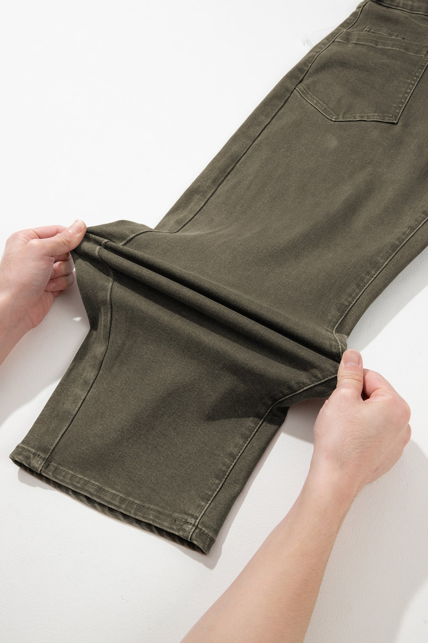 Coffee Solid Color Square Patch Pocket Ankle-length Barrel Jeans