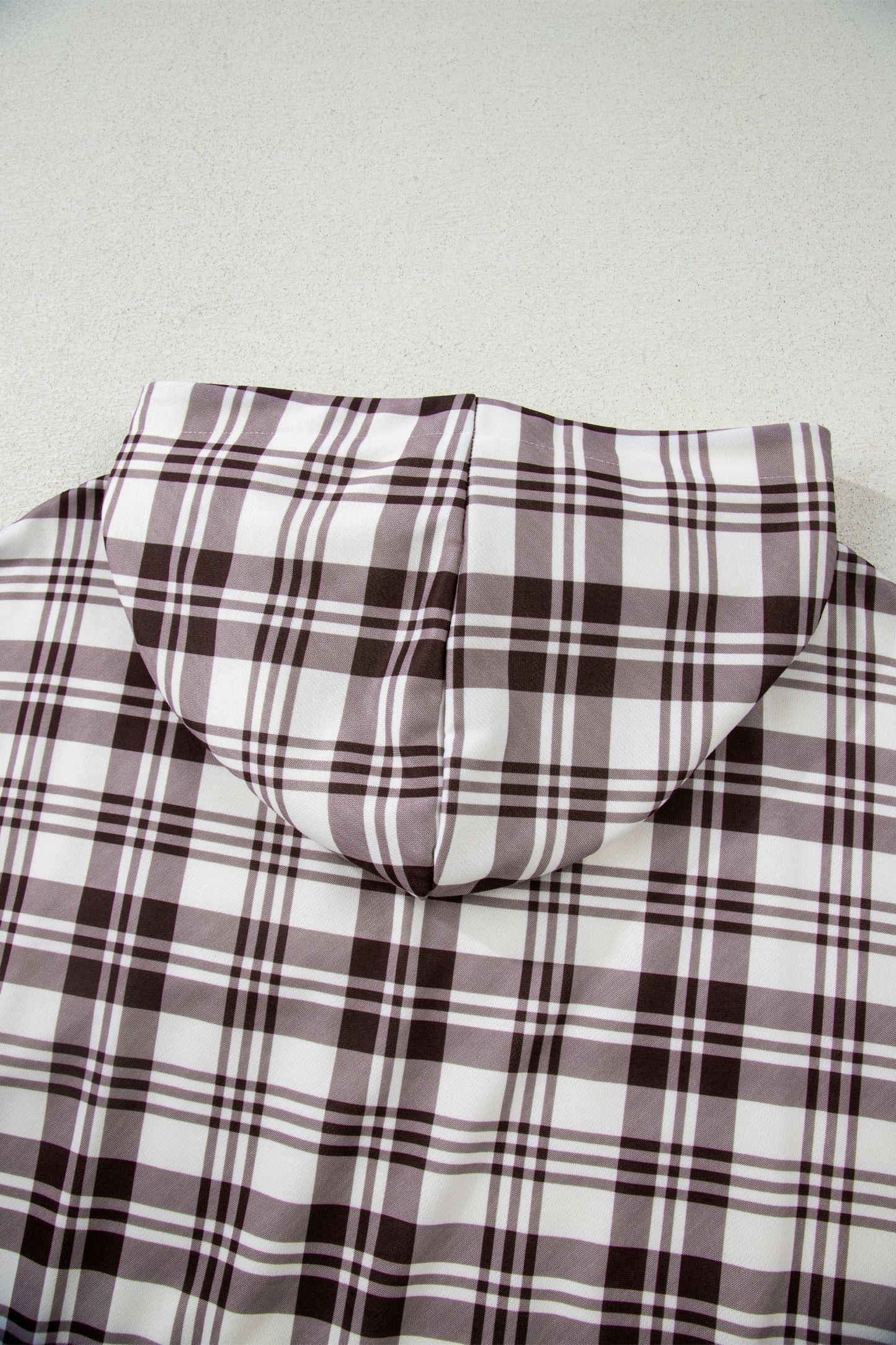 Chicory Coffee Plaid Patchwork Side Slit Hoodie
