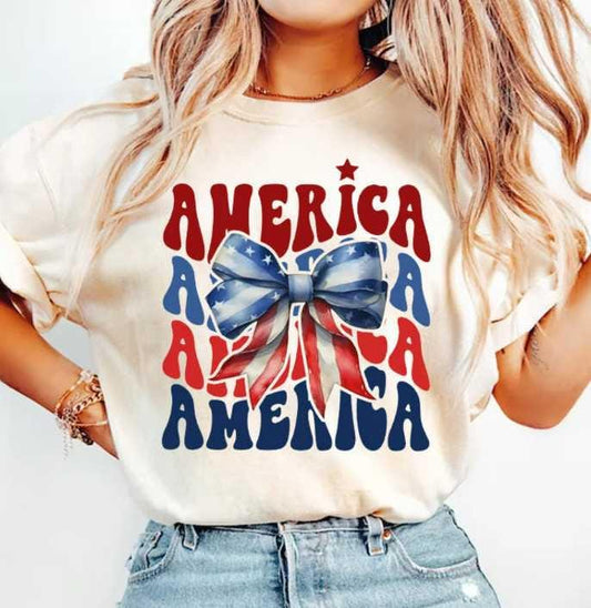 America Patriotic Bow T-Shirt: Stylish, Cozy, Comfortable Apparel