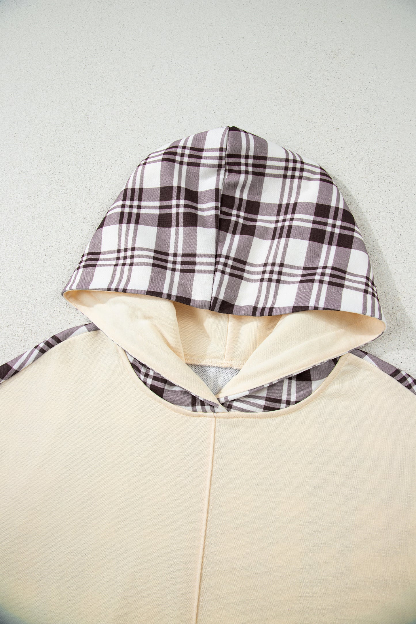 Chicory Coffee Plaid Patchwork Side Slit Hoodie