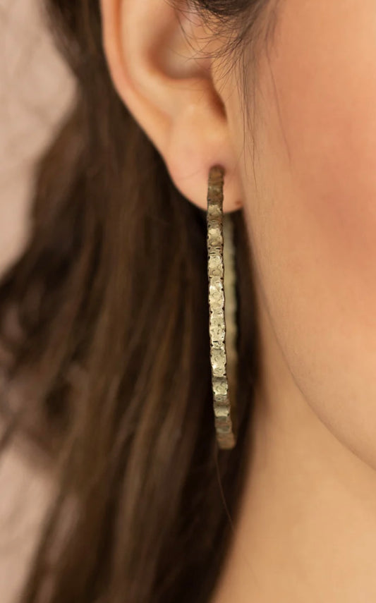 Brass hammered metal hoop earrings