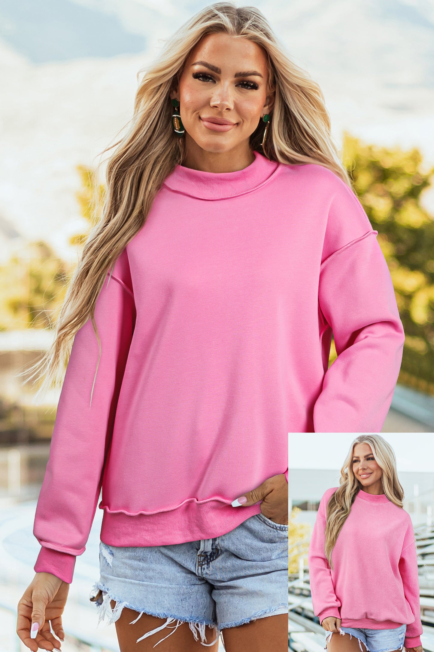 Tillandsia Purple Oversize Drop Shoulder Reversible Mock Neck Sweatshirt
