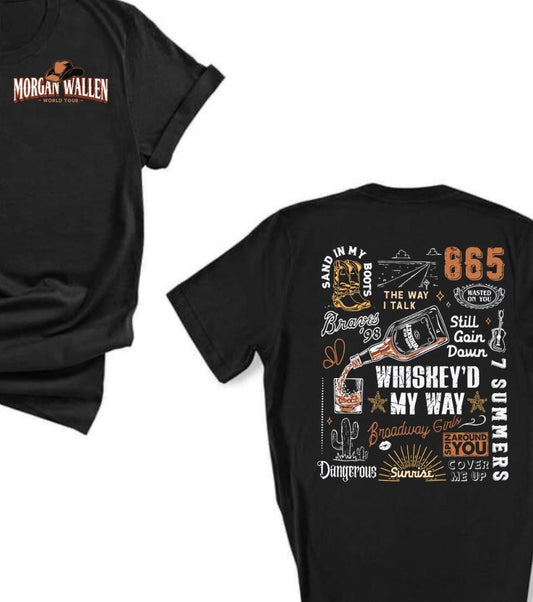 Morgan Wallen World Tour T-Shirt: Whiskeyd My Way Concert Tee