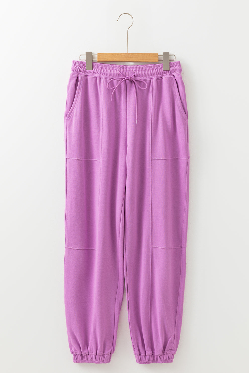 Light Pink Drawstring Waist Patchwork Solid Color Jogger Pants