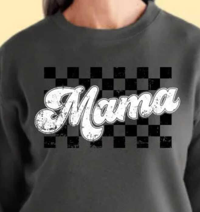Checkered Mama Shirt, Cozy Graphic Tee, Trendy Mom Style