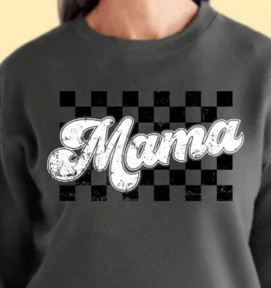 Checkered Mama Shirt, Cozy Graphic Tee, Trendy Mom Style