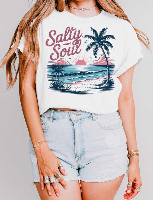 Salty Soul Beach Palm Tree Graphic T-Shirt – Coastal Summer Apparel
