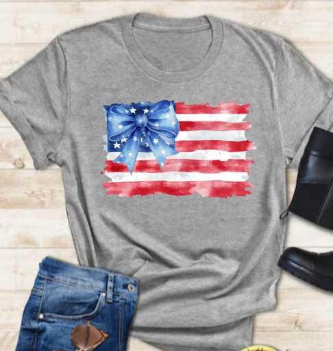 Coquette American Flag Shirt | Patriotic Bow T-Shirt | Cute USA Graphic Tee