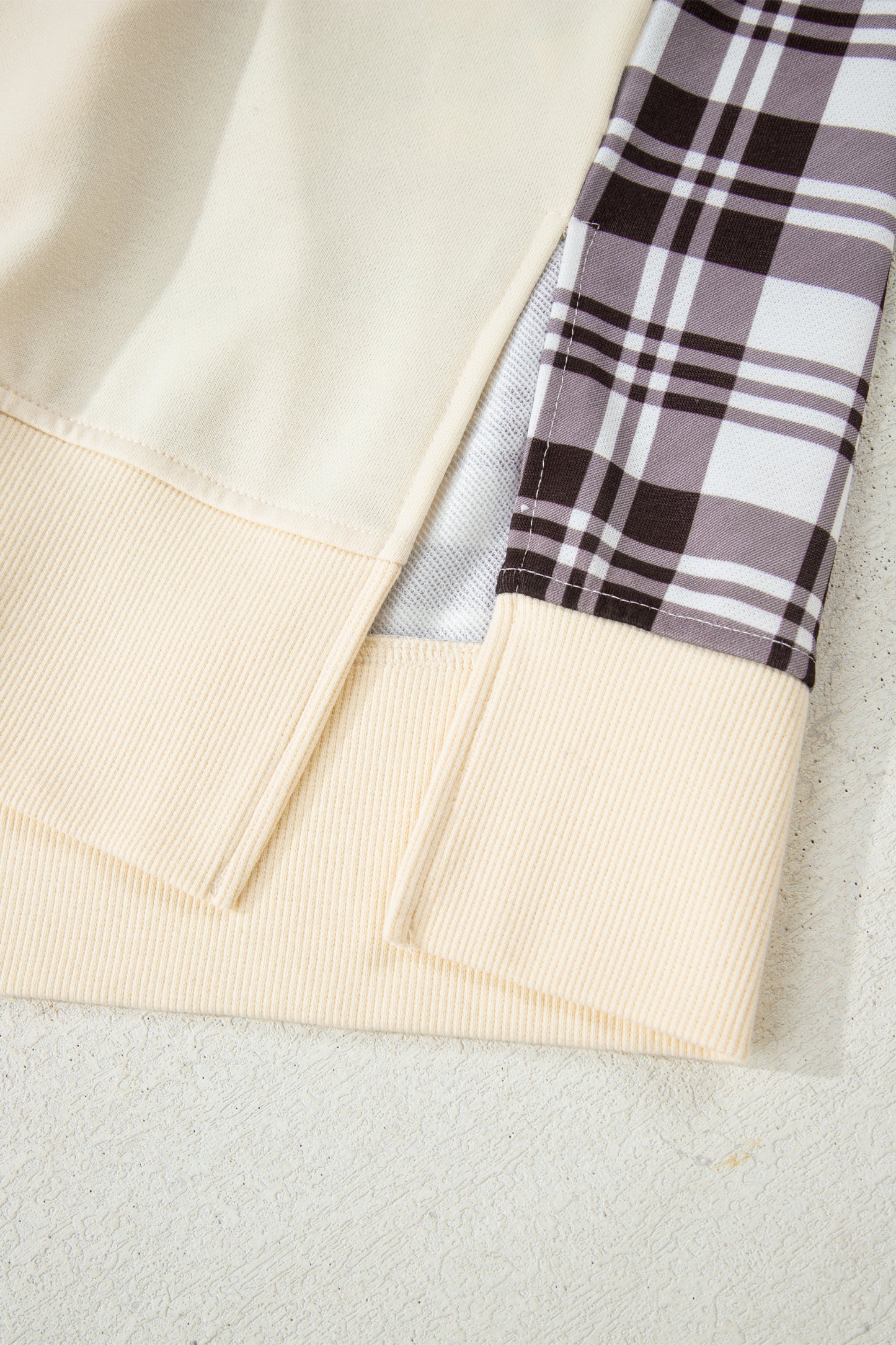Chicory Coffee Plaid Patchwork Side Slit Hoodie